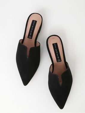 Steven by Steve Madden Lauryn Genuine Suede Leather Black Pointed Slip-On Mules